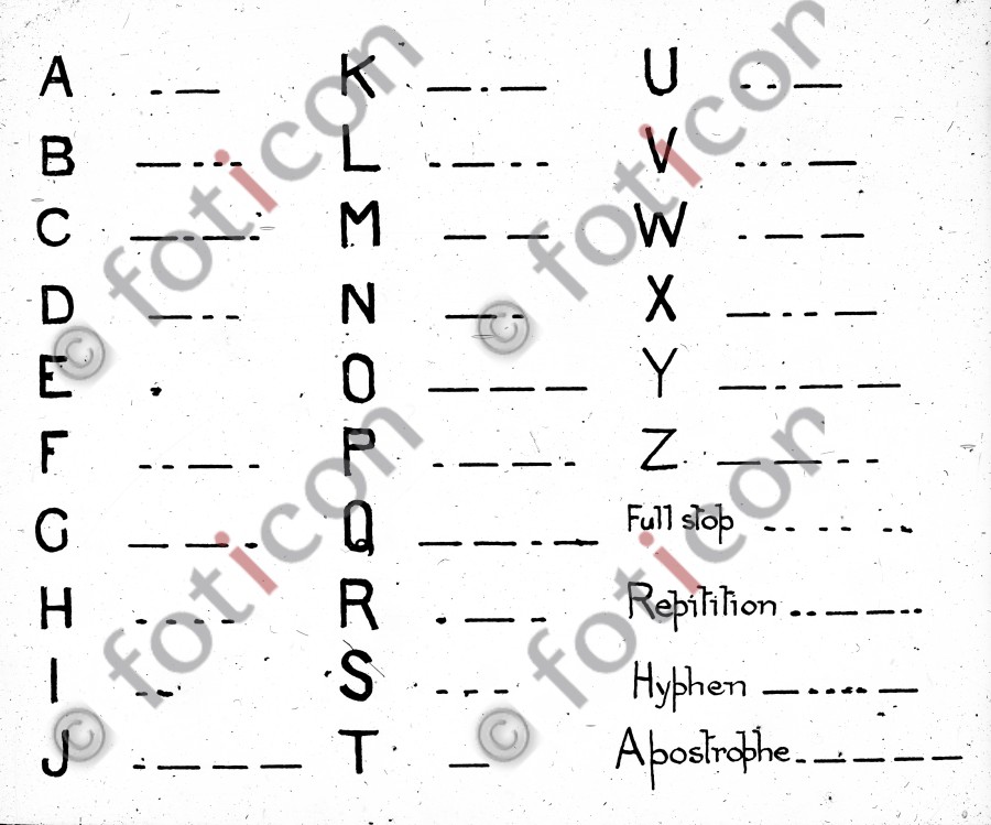 Morsealphabet |Morse code - Foto simon-titanic-196-010-sw.jpg | foticon.de - Bilddatenbank für Motive aus Geschichte und Kultur